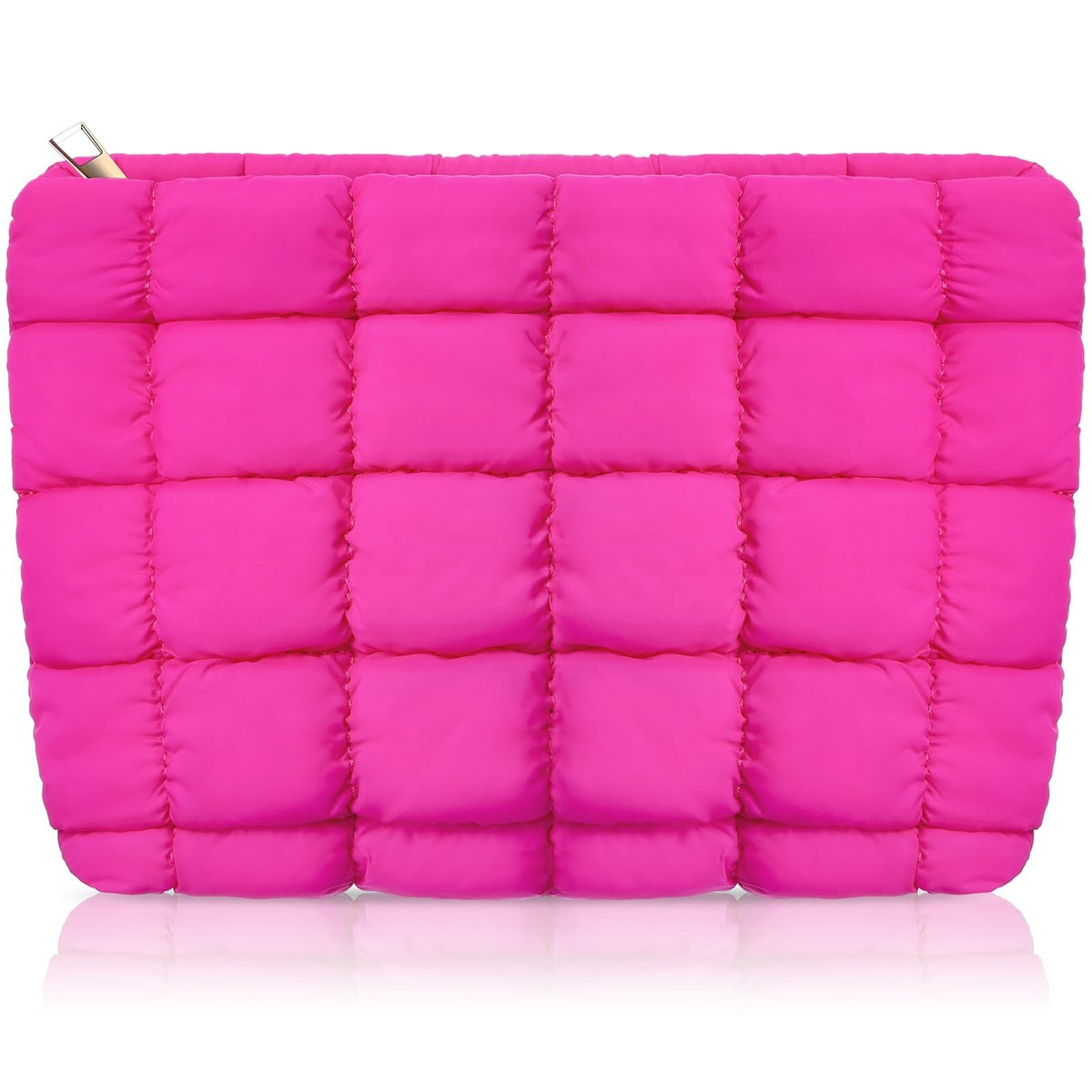 Puffy Quilted Makeup Bag with Zipper - Travel Cosmetic Organizer, Rose Red