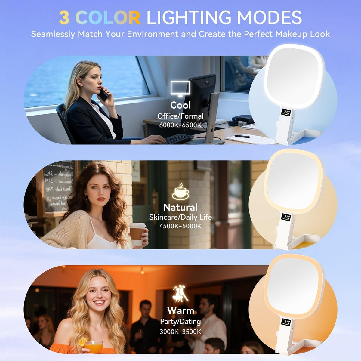 Travel Makeup Mirror with Lights 30X/1X Double Sided Dimmable LED Rechargeable