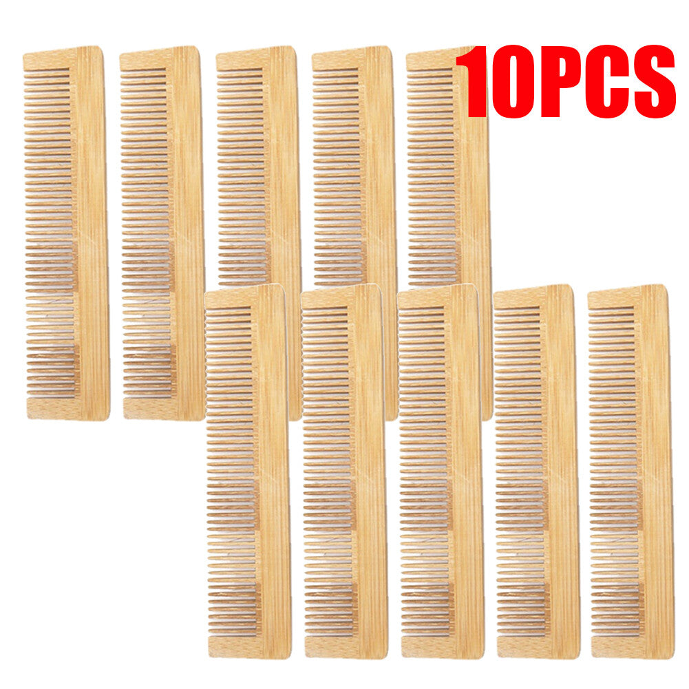 10-Pack Wooden Comb Set for Hair and Beard - Natural Bamboo Massage Brushes