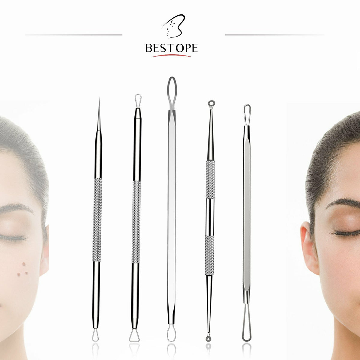Blackhead & Acne Remover Pimple Comedone Extractor Tool Set - Stainless Steel