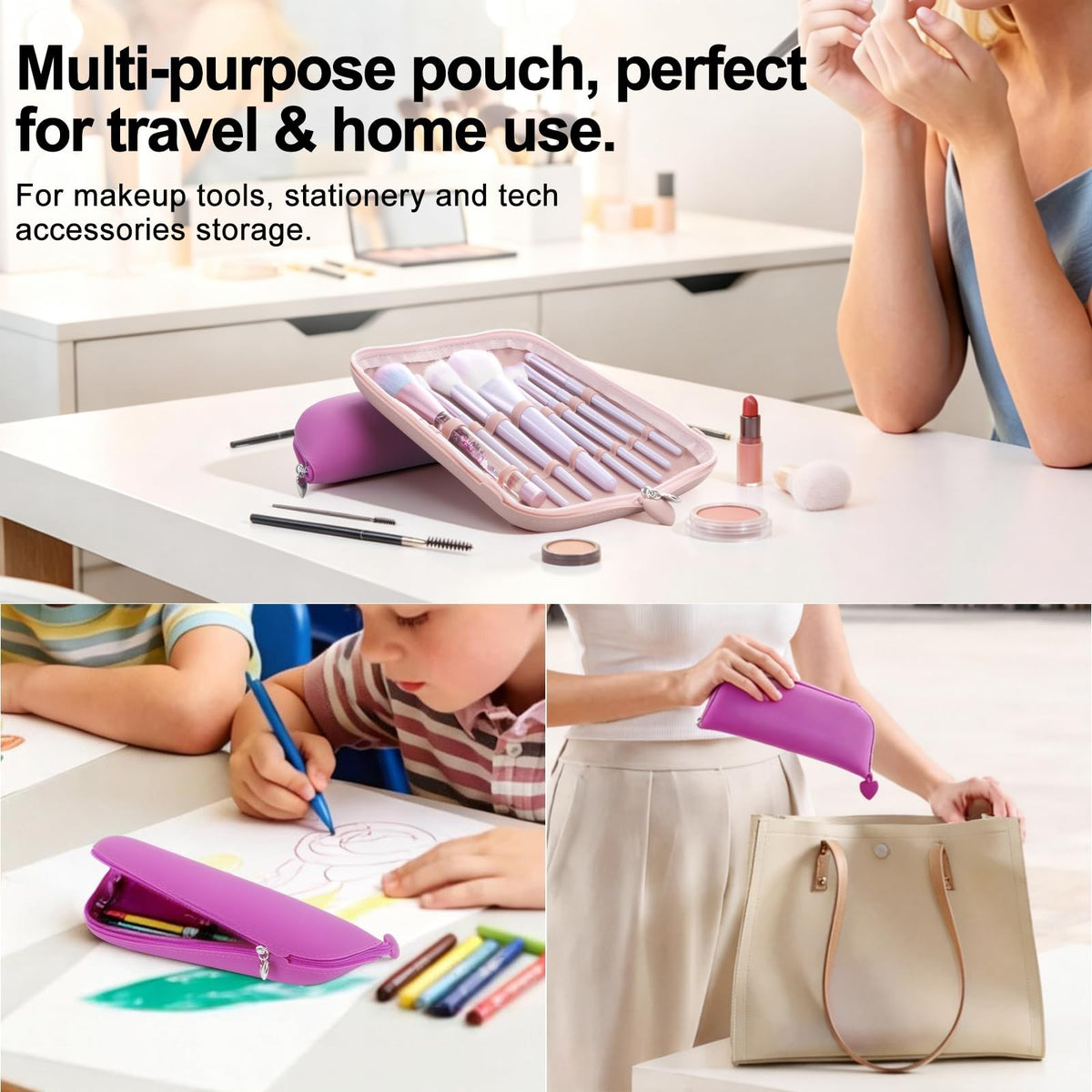Silicone Makeup Brush Holder Travel Case Waterproof Organizer Pink