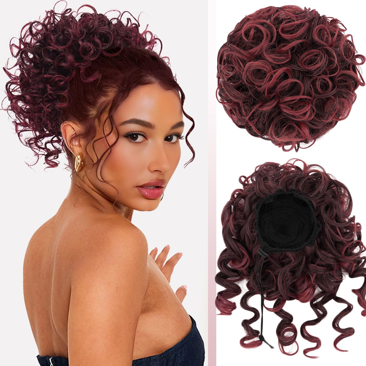 Messy Bun Hair Drawstring Curly Hairpieces for Updos and Thick Hair