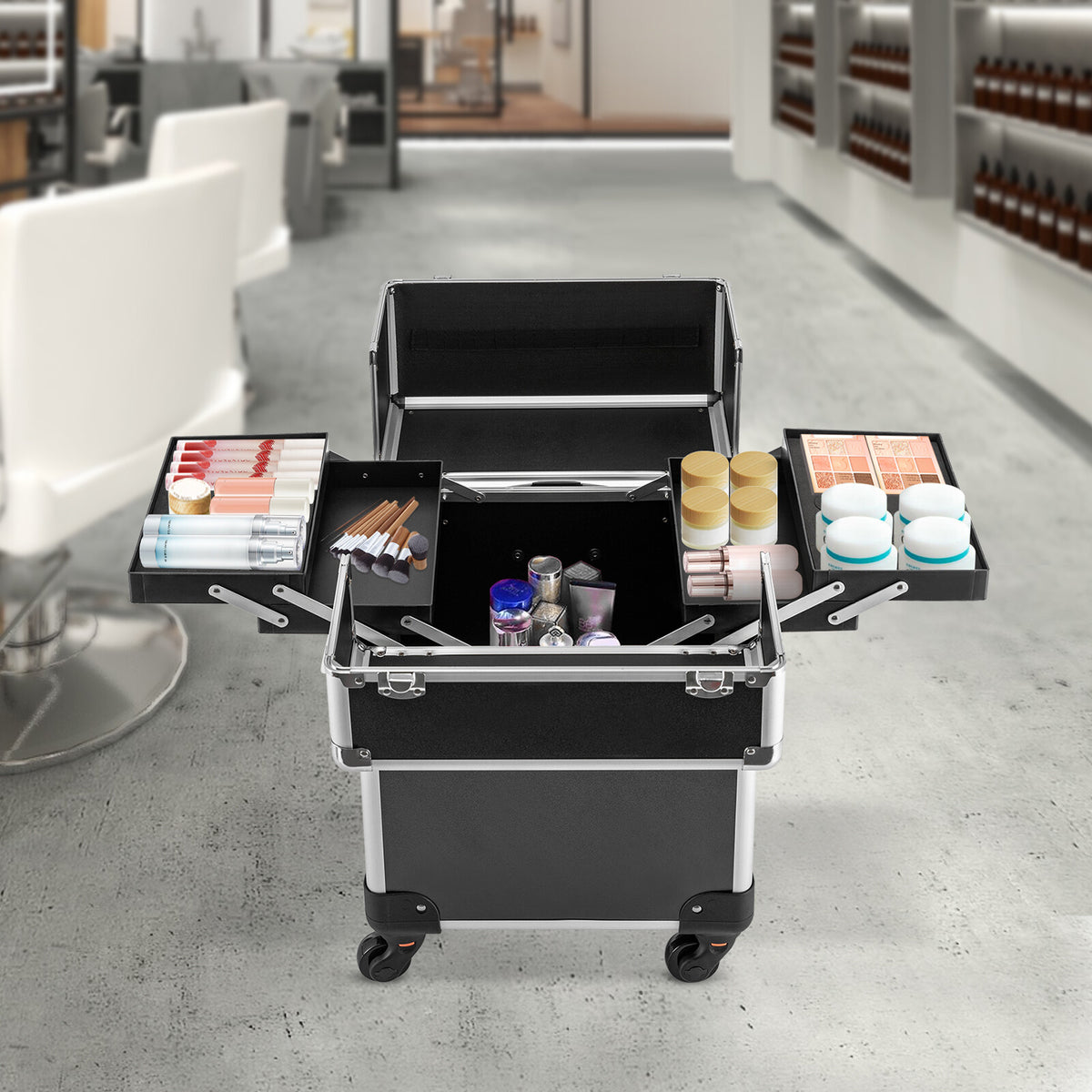 Travel Makeup Case Rolling Cosmetic Organizer with Multiple Layers