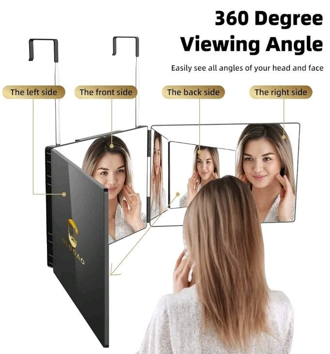 Adjustable 3-Way Makeup & Hair Cutting Mirror with 360° View - Portable Backview Trifold