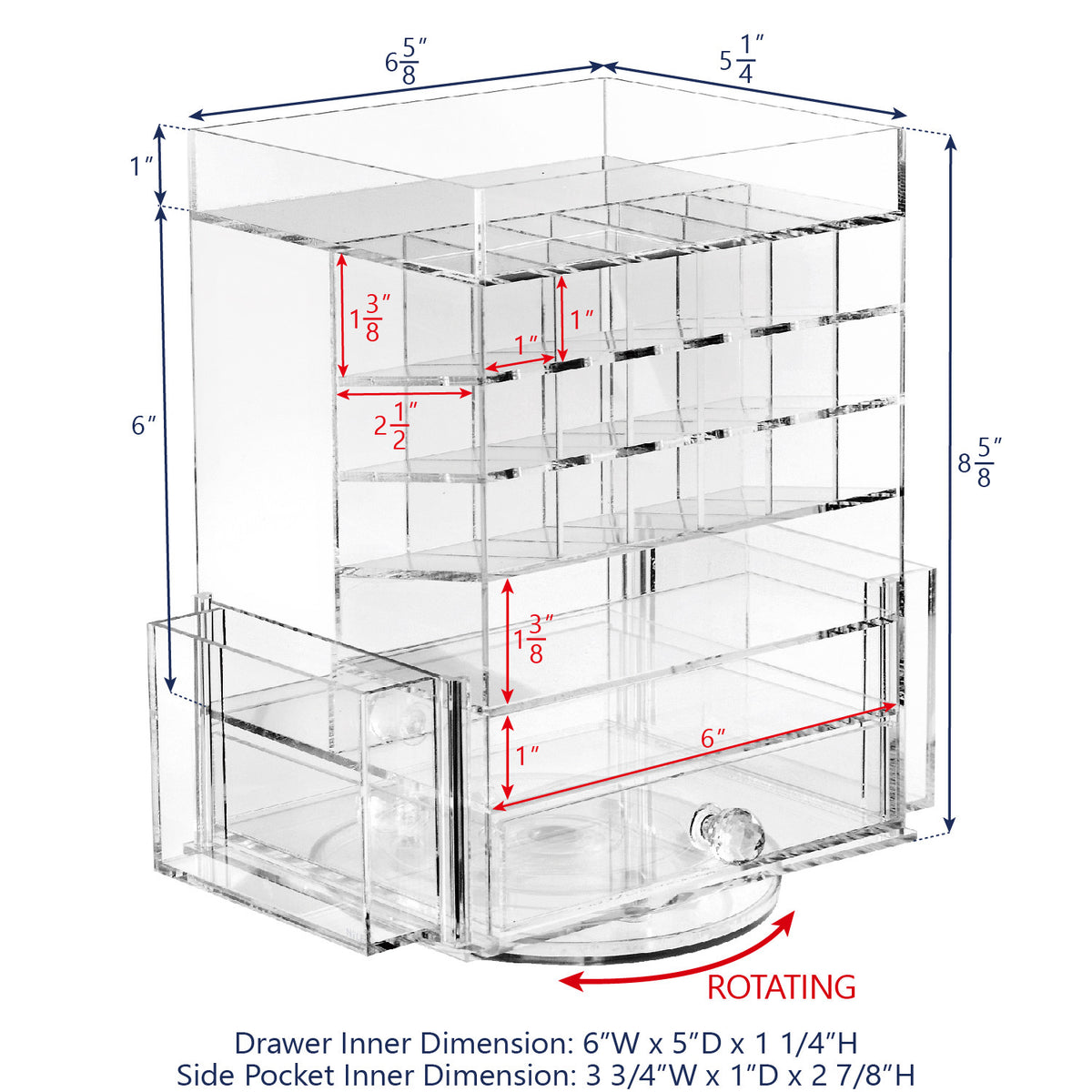 Rotating Acrylic Makeup Organizer with 18 Lipstick Slots & Compartments
