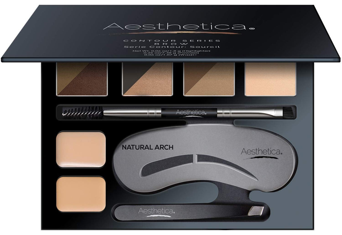 Eyebrow Makeup Kit with Powders Stencils & Tools for Perfect Brows