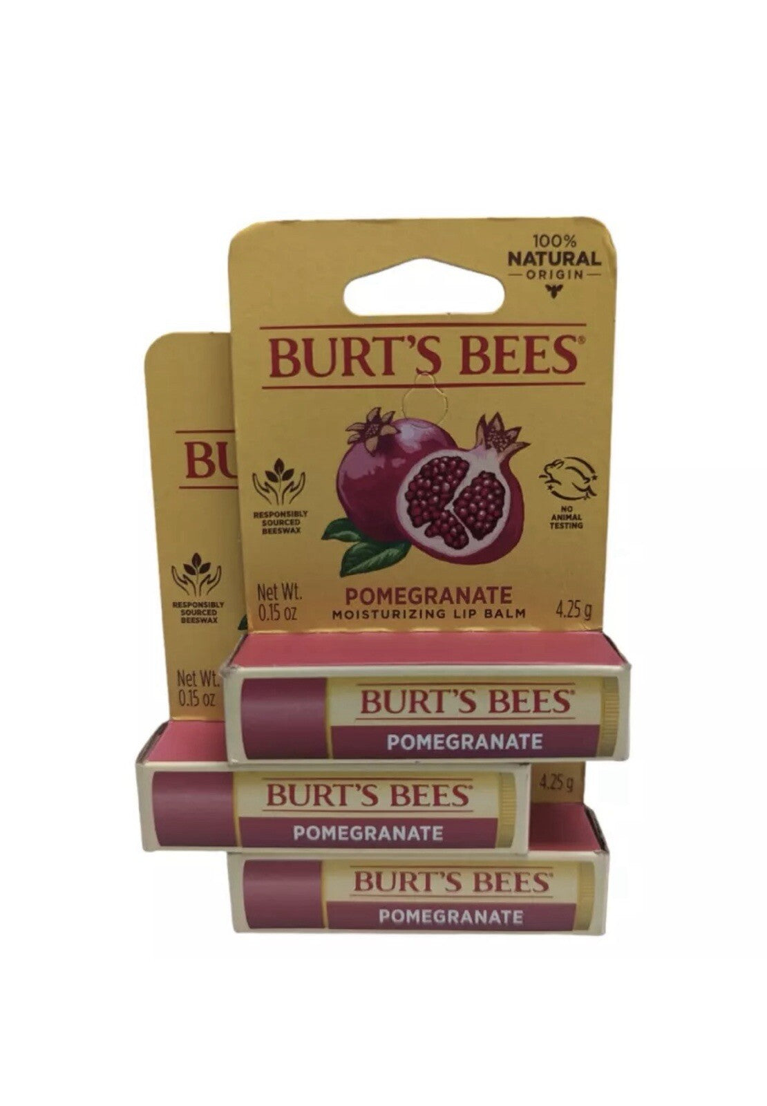 3-Pack Burt's Bees Natural Lip Balm with Pomegranate, 0.15oz