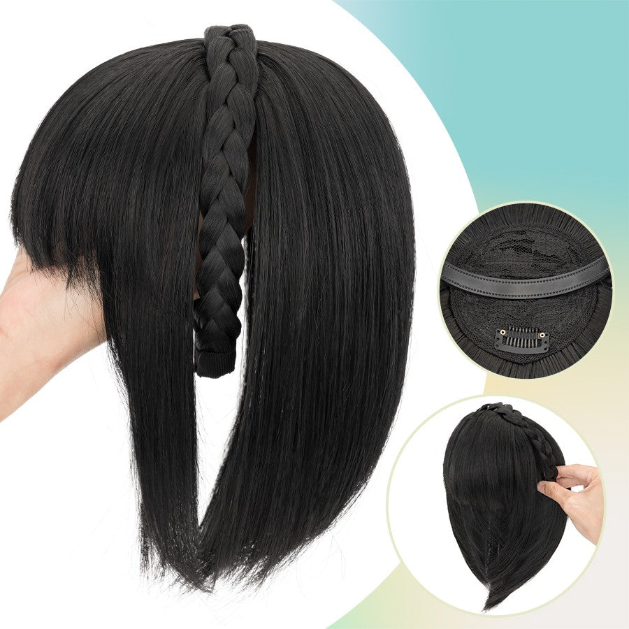 Women Braid Headband Topper with Bangs - Instant Hair Fringes & Hairbands