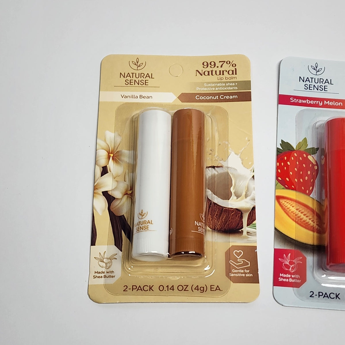 Natural Sense 4 Pack Lip Balm Set - Vanilla, Coconut, Strawberry & Peach
