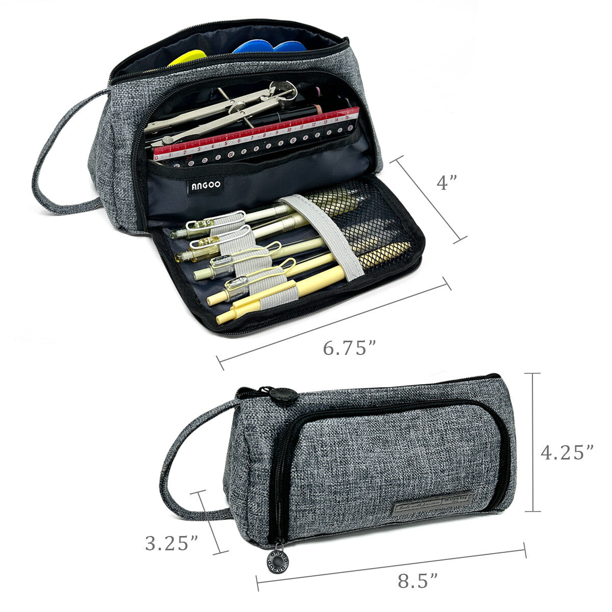 Large Capacity Portable Pencil Case with Front Window & Multiple Pockets