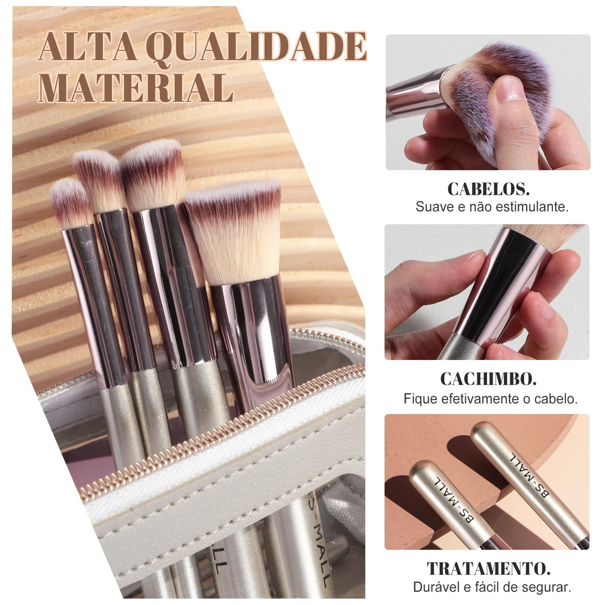 Travel Makeup Brush Set 14 Pcs with Sponge – BS-MALL Champagne