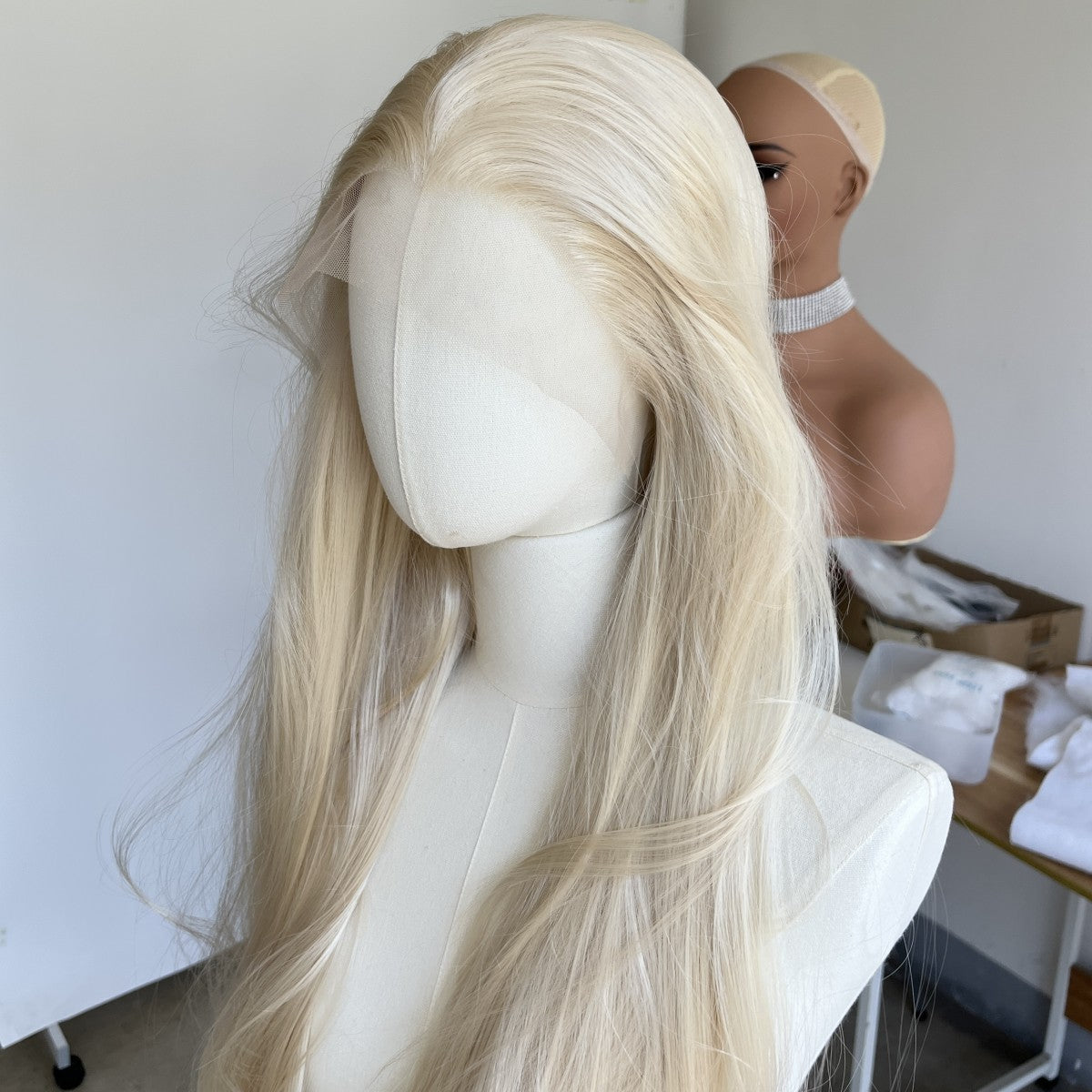 Platinum Blonde Lace Front Wigs Long Straight Synthetic Hair - Wear and Go