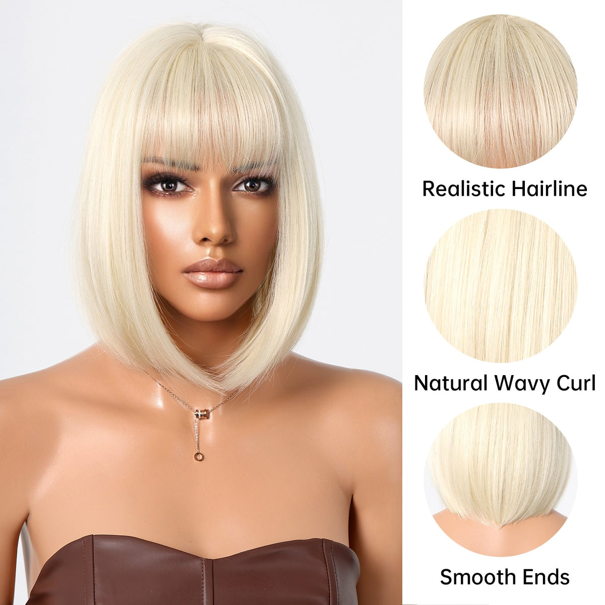 Heat Resistant Blonde Bob Wig with Bangs, Natural Straight Style