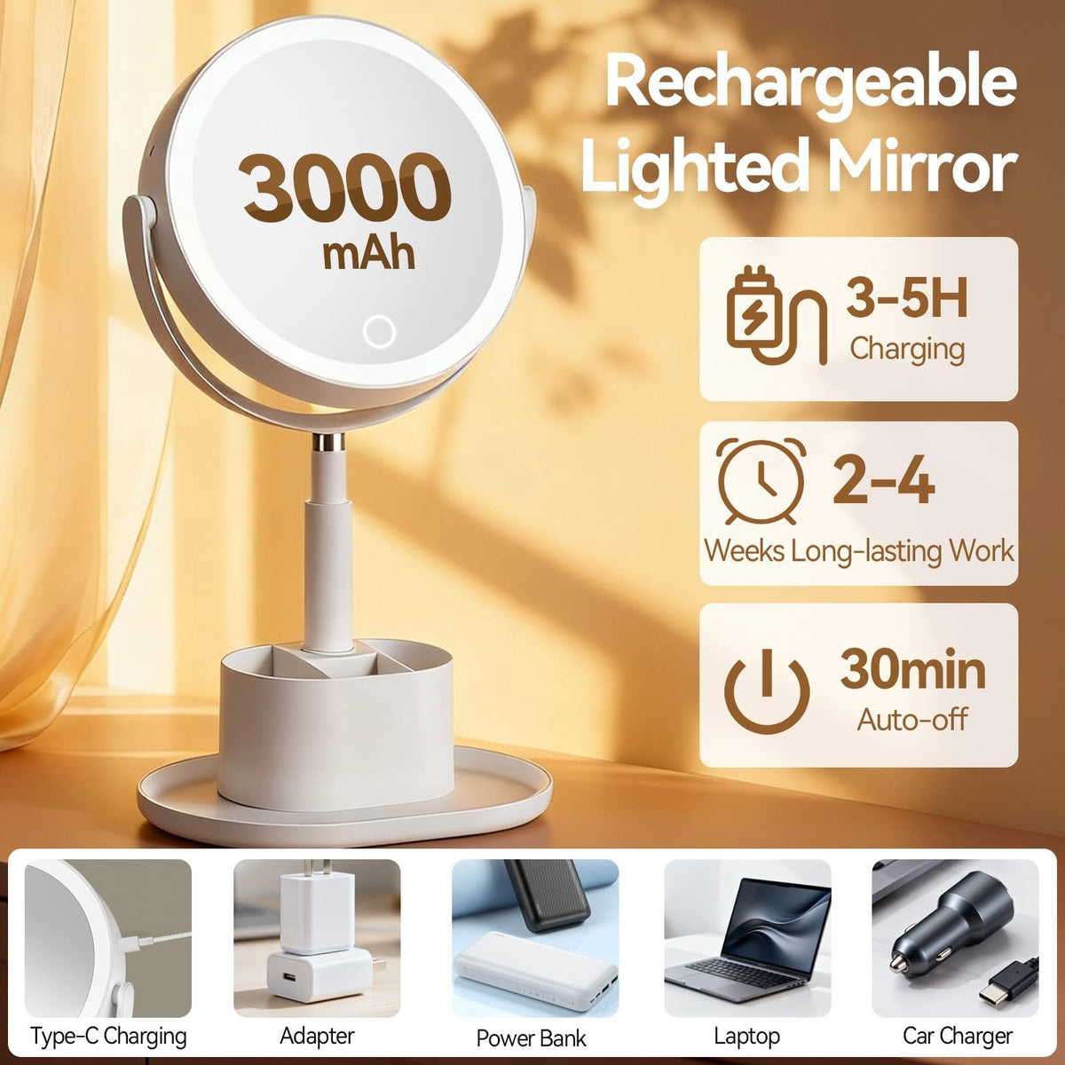 20X Magnifying Makeup Mirror with Lights and Storage - White