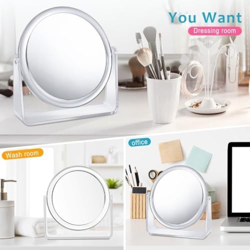 Double Sided Makeup Mirror with 1X/20X Magnification, 360° Rotation, Tabletop Vanity