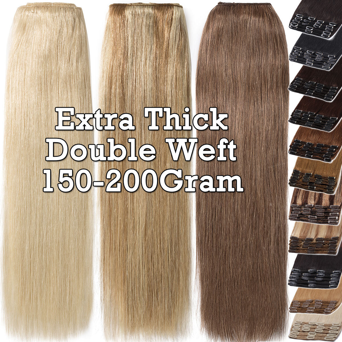 Double Weft Clip-In Human Hair Extensions Full Head - Multiple Colors & Lengths