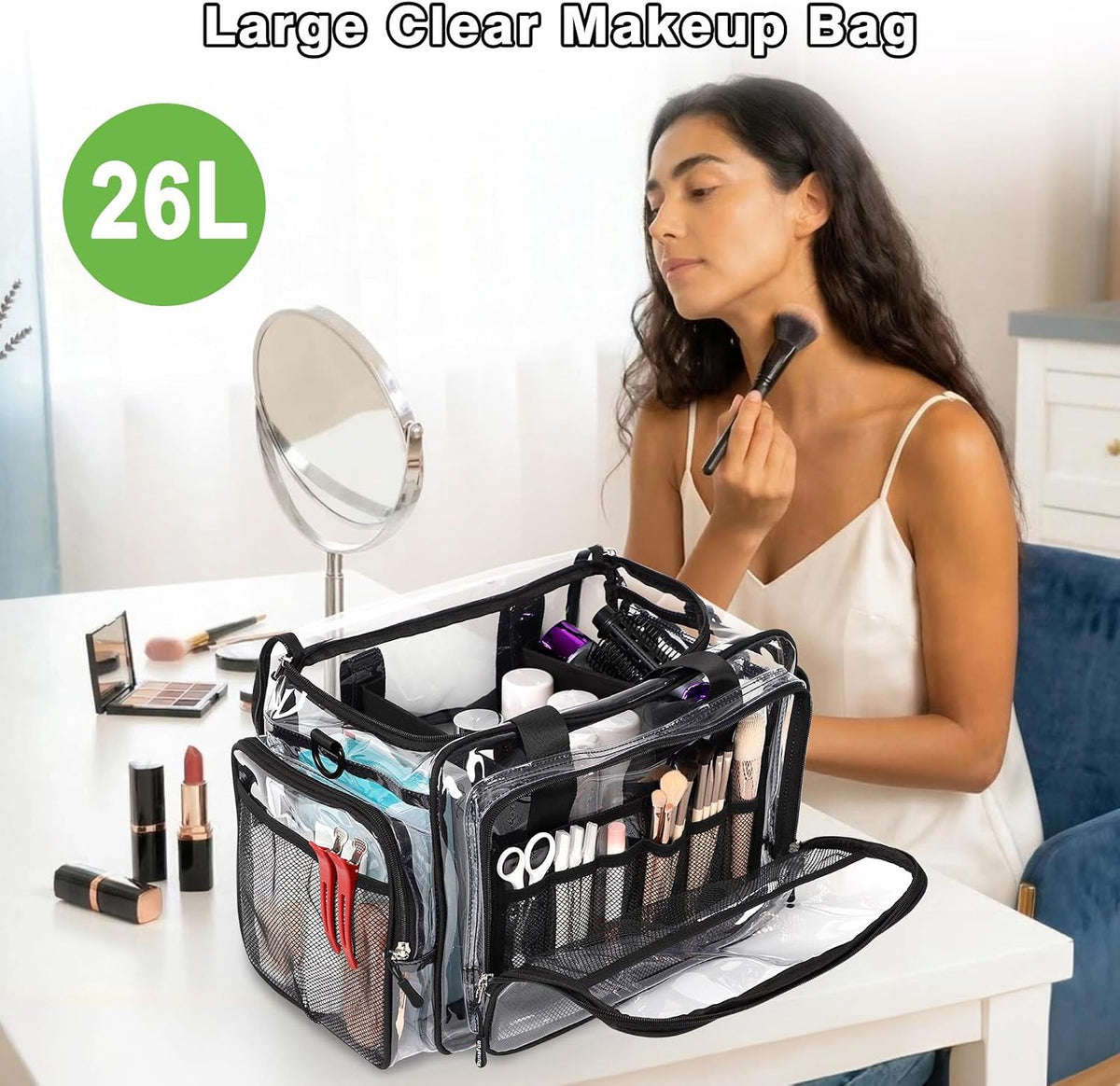 Large Clear Makeup Bag – Extra Large Clear Tote for Travel, Makeup Kit Organizer