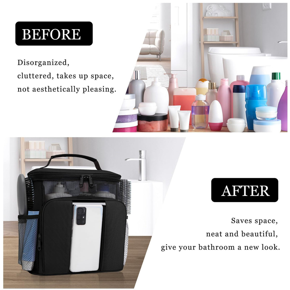 Large Water-Resistant Travel & Dorm Bathroom Caddy Organizer for College Students