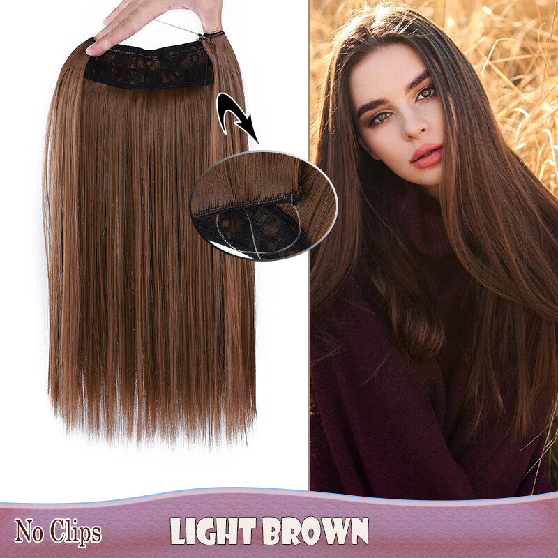 Invisible Wire Clip-In Hair Extensions with Clips & Replacement Wires - Natural & Wavy, 20/24 Inch