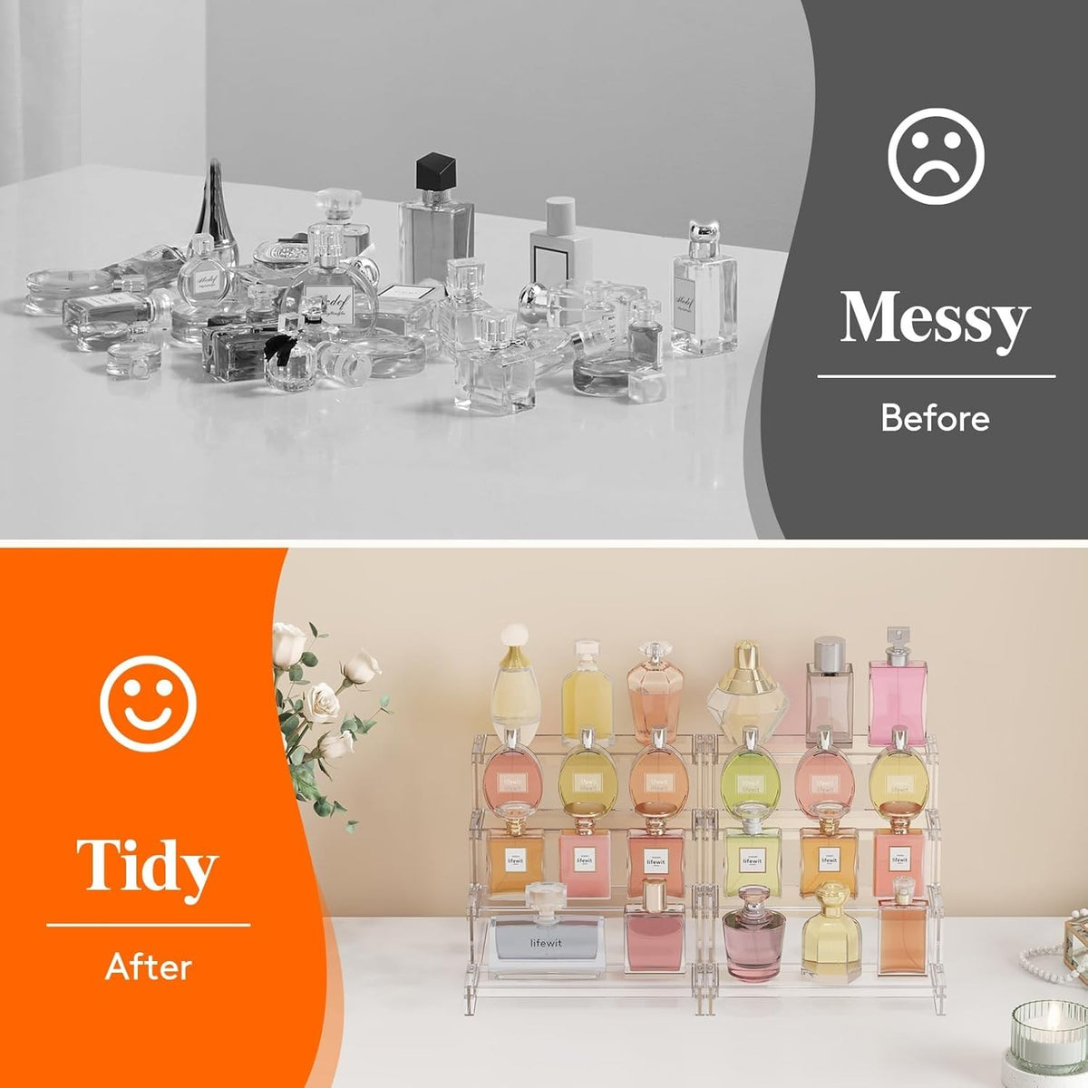 4-Tier Clear Perfume Organizer Stand Vanity Display Space Saver
