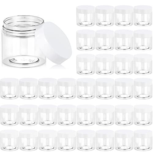 36 Pack 2oz Clear Plastic Cosmetic Jars with White Lids - Food Safe & Leakproof