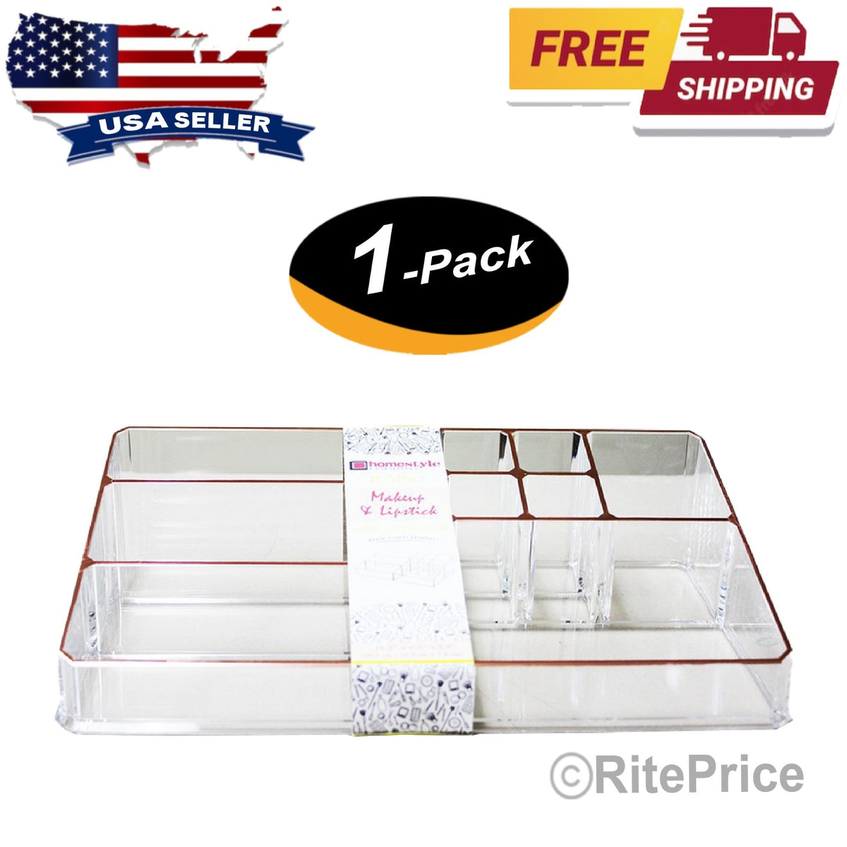 9 Slot Makeup Organizer with Rose Gold Lining - Clear Acrylic Cosmetic Case