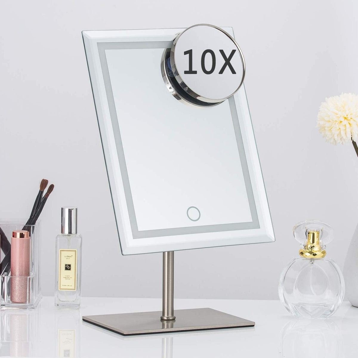 Lighted Makeup Mirror with 80 LEDs and 10X Magnification - Metal Vanity Mirror