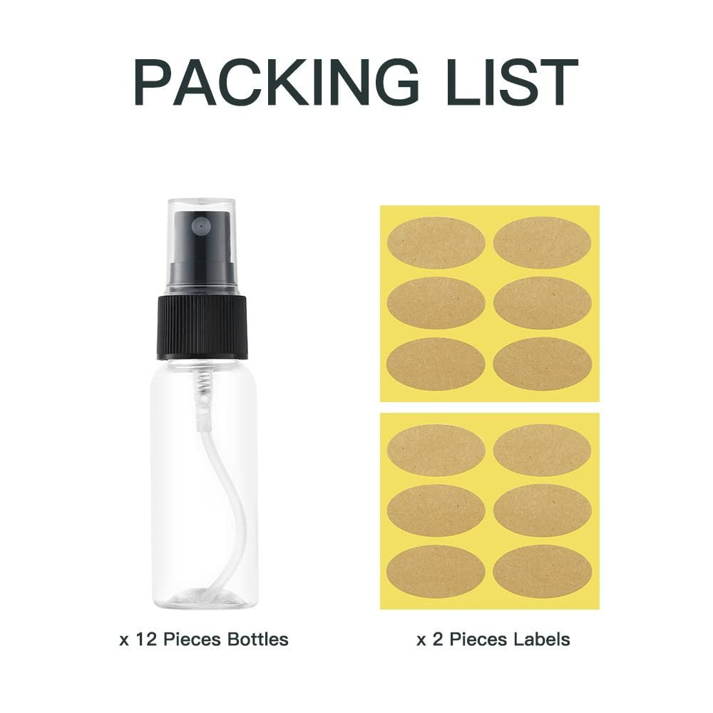 Mini Plastic Spray Bottles 1oz Travel Set - Clear, 12 Pack
