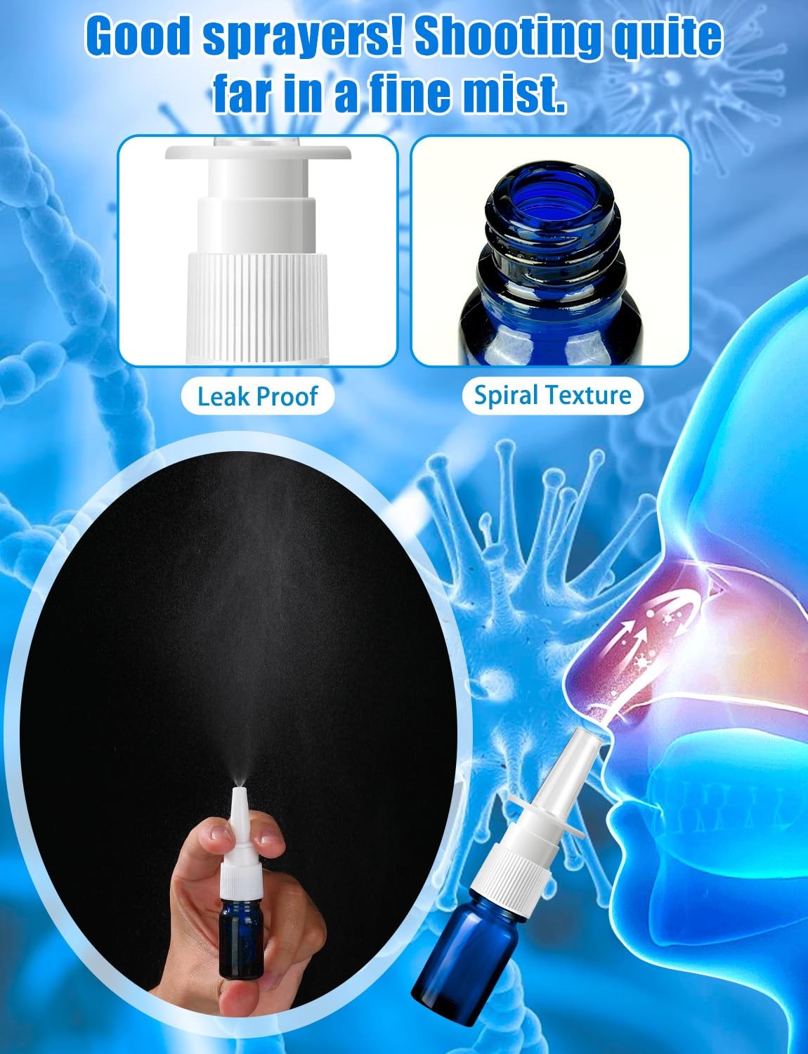 Reusable Glass Nasal Spray Bottle 5ml Fine Mist Travel Pack