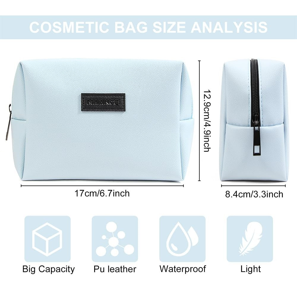 Small PU Leather Makeup Bag with Zipper Portable Cosmetic Pouch for Women