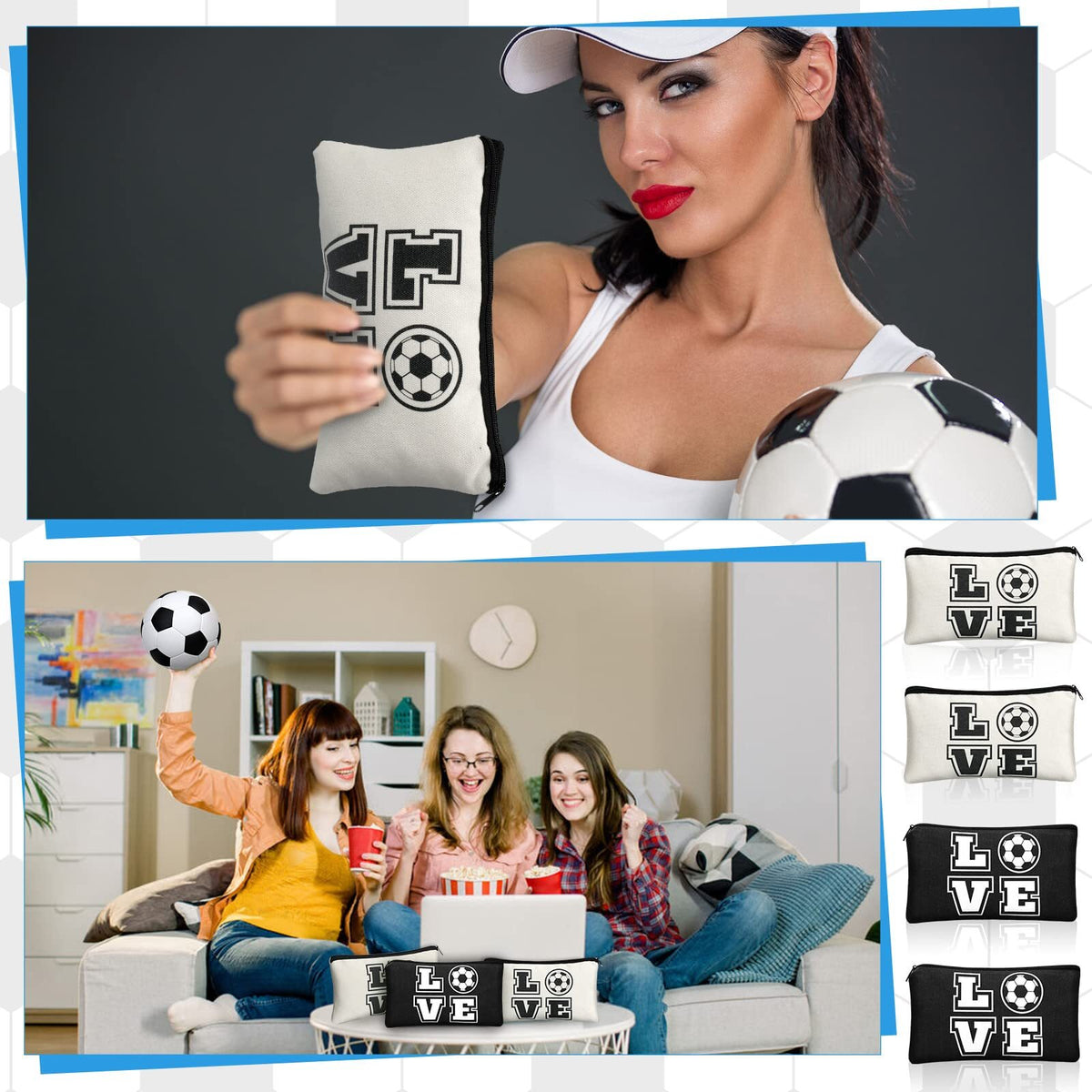 Soccer Makeup Bag Set - 20 Canvas Travel Cosmetic Bags for Soccer Lovers