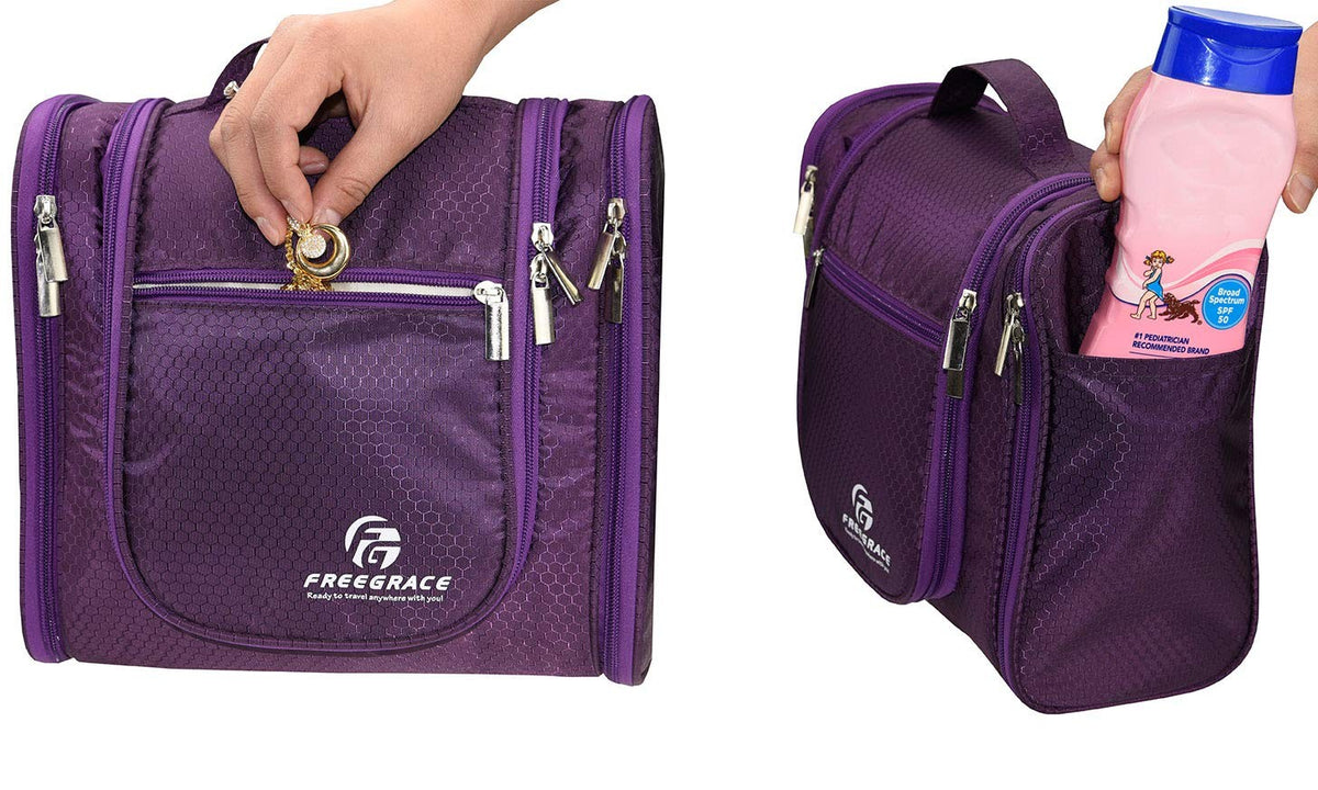 Extra Large Hanging Toiletry Bag - Travel Organizer with Purple Finish