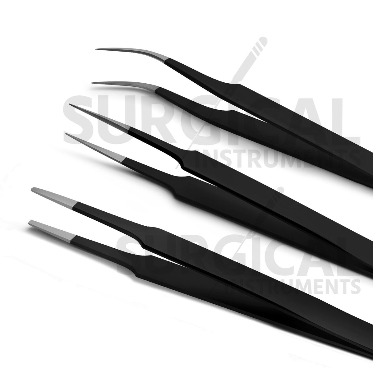 Precision Tweezers Set with Extra Fine, Angled, Blunt Tips for Electronics - Black