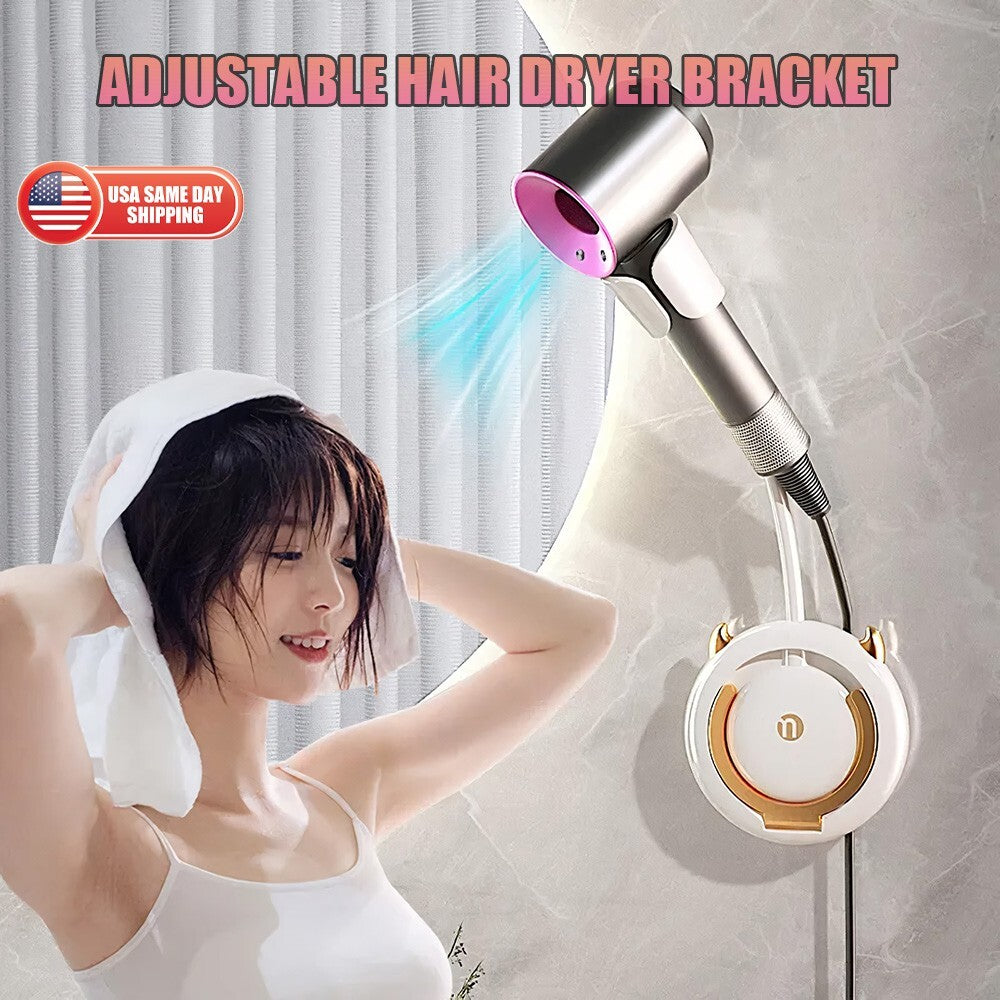 Adjustable Wall-Mounted Hands-Free Hair Dryer Holder Support Rack - Self-Adhesive