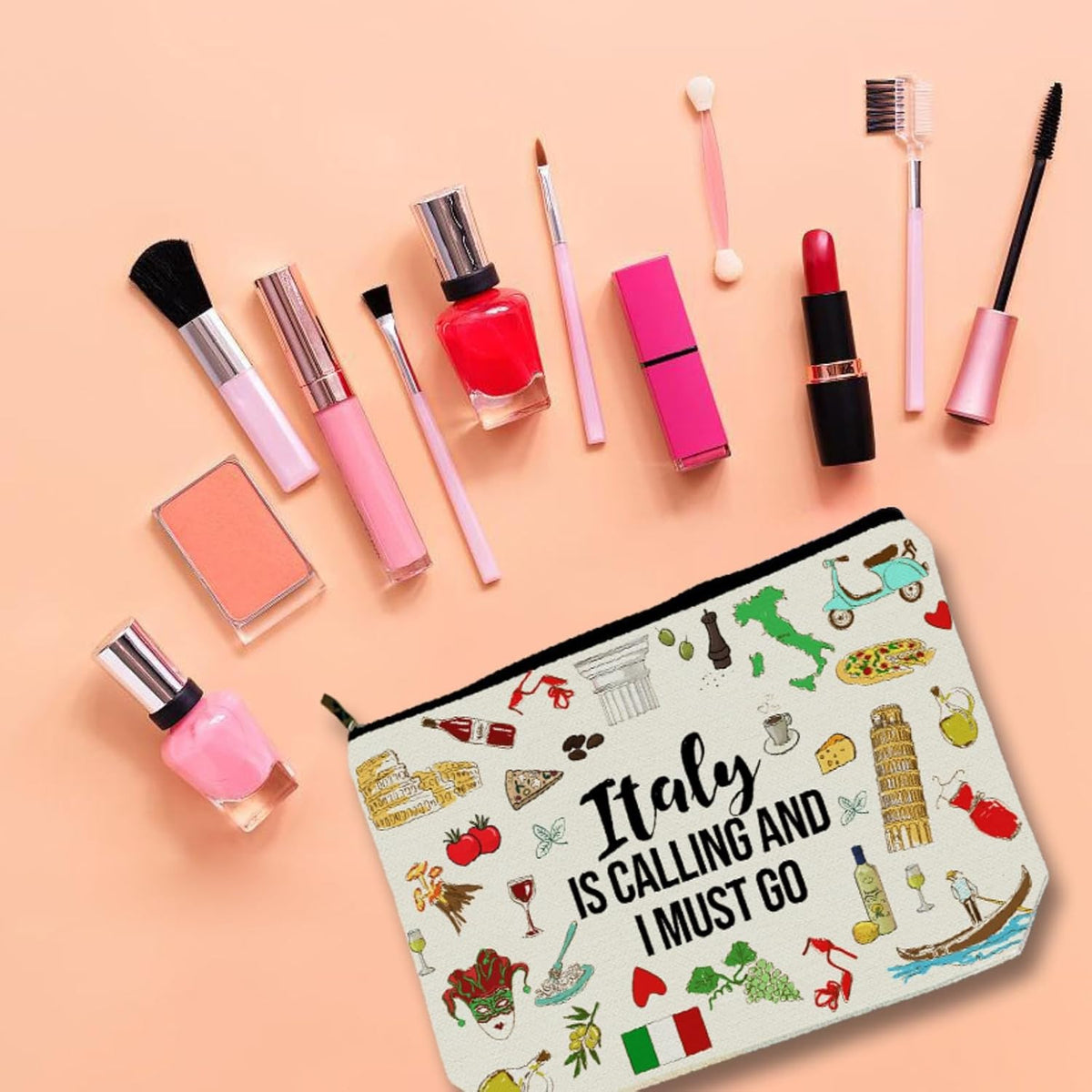 Italy Travel Cosmetic Bag - Waterproof Makeup Organizer for Women & Girls