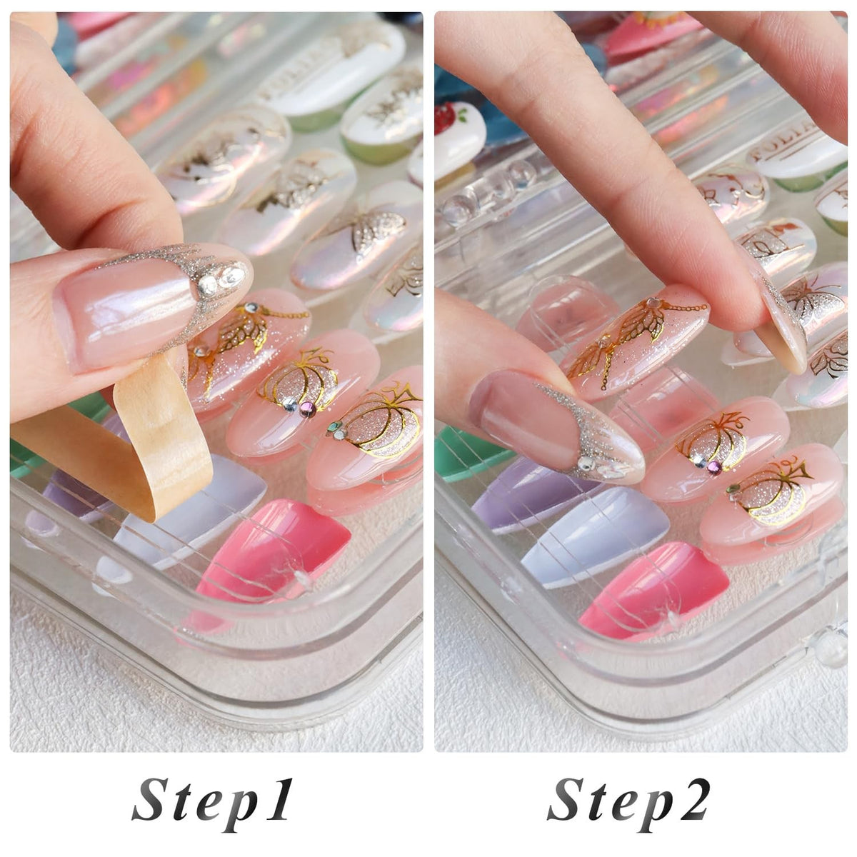 Press On Nail Organizer Case Tri-Fold Acrylic Storage Box for Manicure