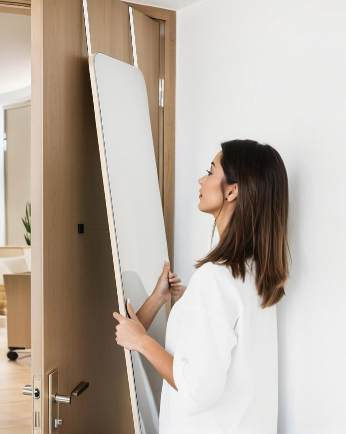 Over The Door Mirror 48x14 Full Length Rectangular Shatterproof Silver White