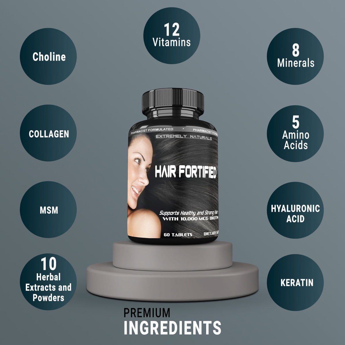 HAIR FORTIFIED Growth Product – Vitamins - Biotin 10000mcg | Keratin