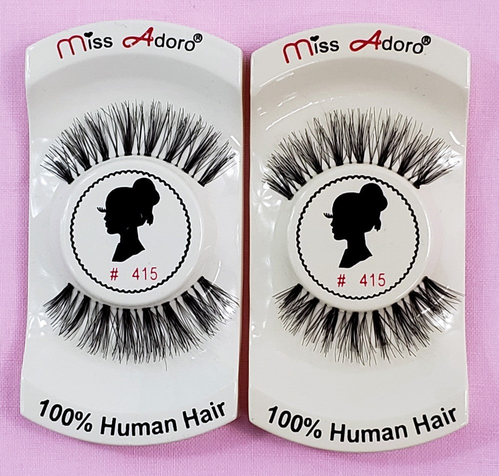 False Eyelashes 12 Pack Natural Touch Human Hair #415 Lightweight & Handmade