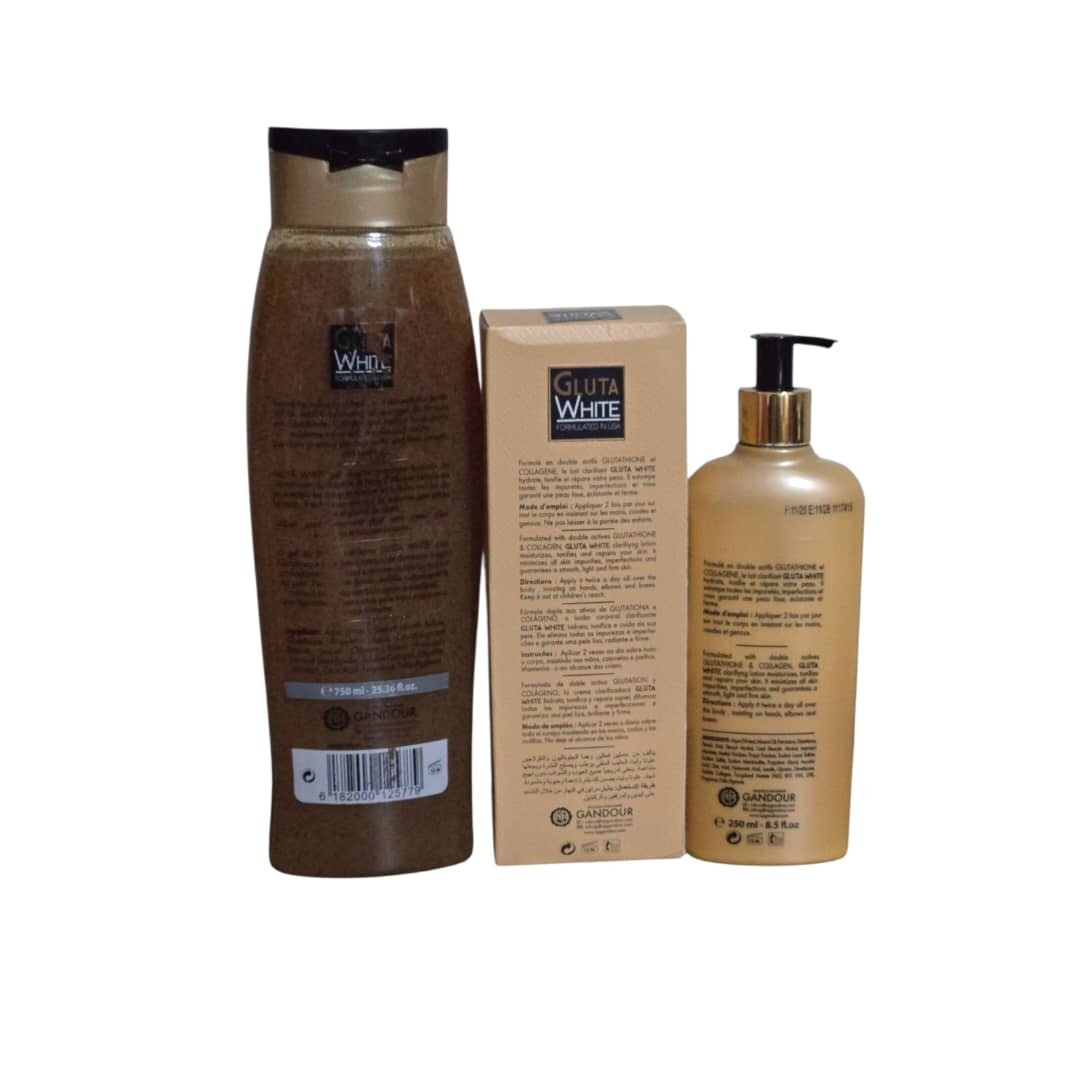 Gluta White Glutathione Collagen Body Lotion & Serum Set - 250ml Bath Gel & Cream