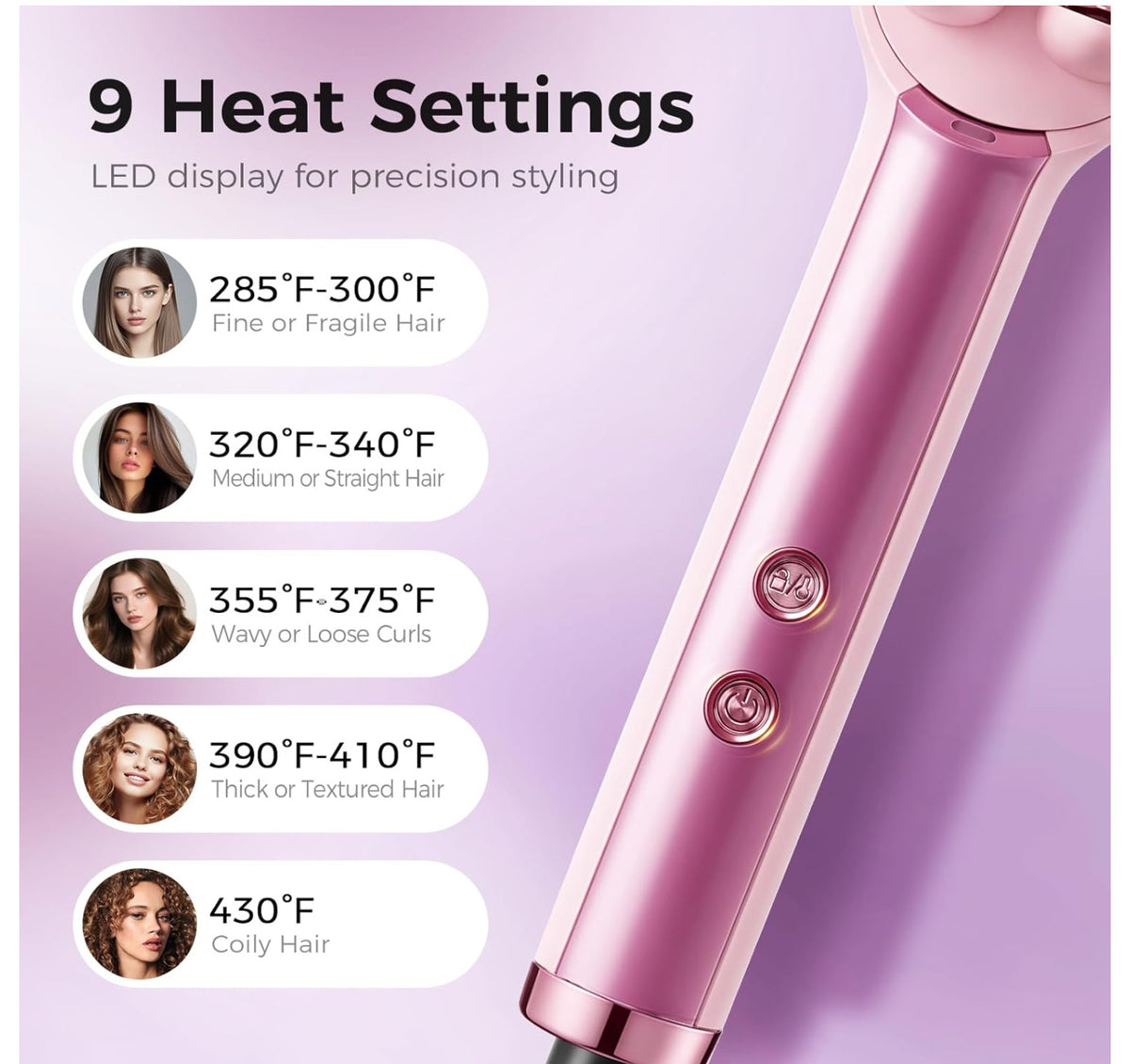 Negative Ions Hair Straightener Brush with LED Display, 9 Heat Settings Dual Voltage