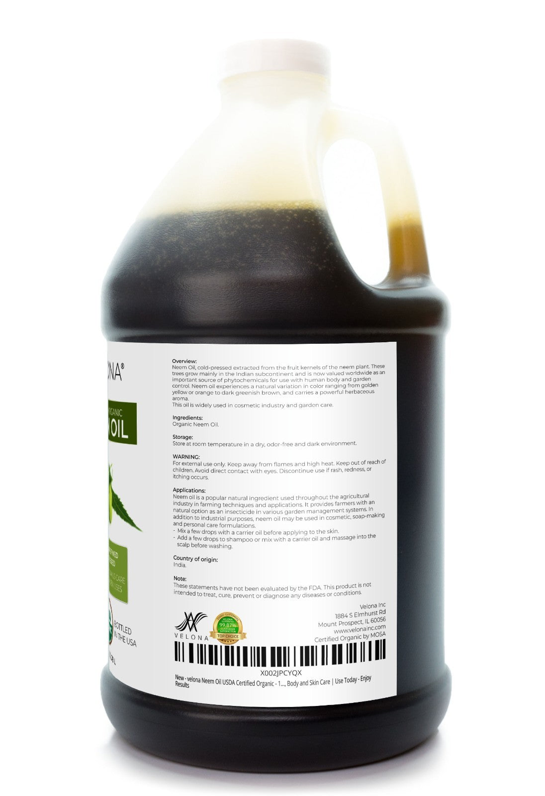 Neem Oil USDA Organic Cold Pressed - 1 Gallon