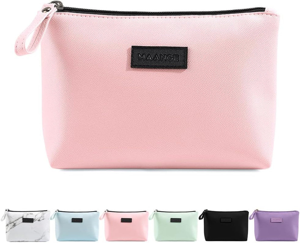 Small Makeup Bag for Women - PU Leather Travel Cosmetic Pouch with Zipper