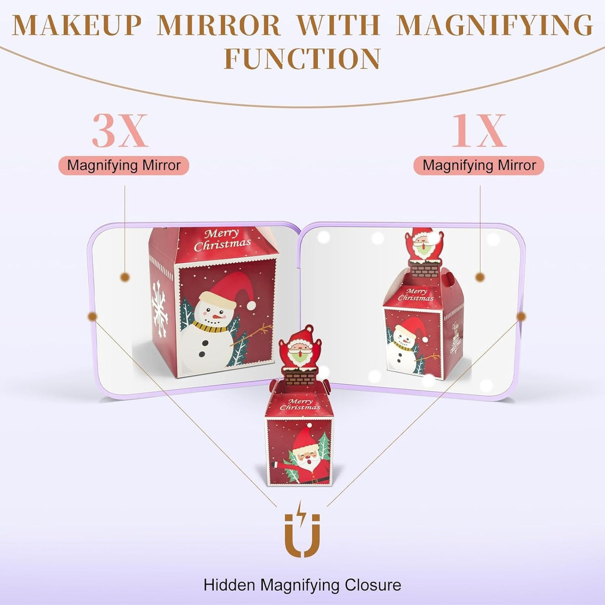 Portable LED Pocket Mirror with 1X/3X Magnification and Bright Lights