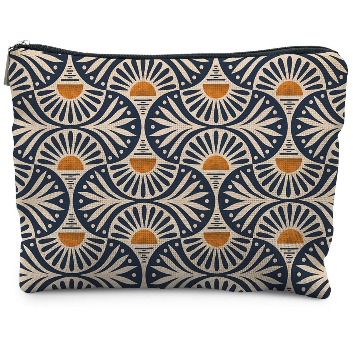 Boho Makeup Bag - 10x7.5 Inches, Orange Sun Leaf Canvas Cosmetic Pouch