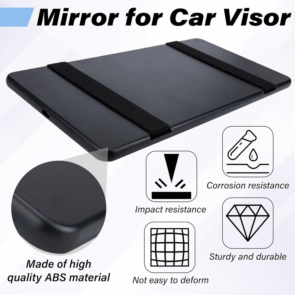Car Sun Visor Mirror with Strap - HD Cosmetic Makeup Mirror for Vehicles