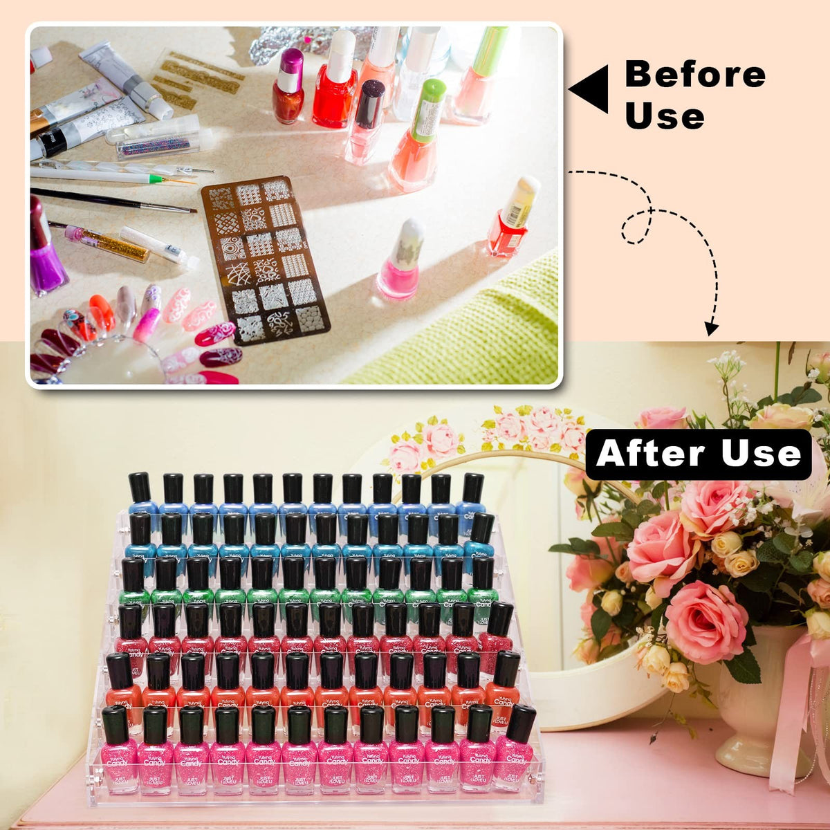 6-Tier Acrylic Nail Polish Organizer Rack, Cosmetic & Makeup Storage Stand