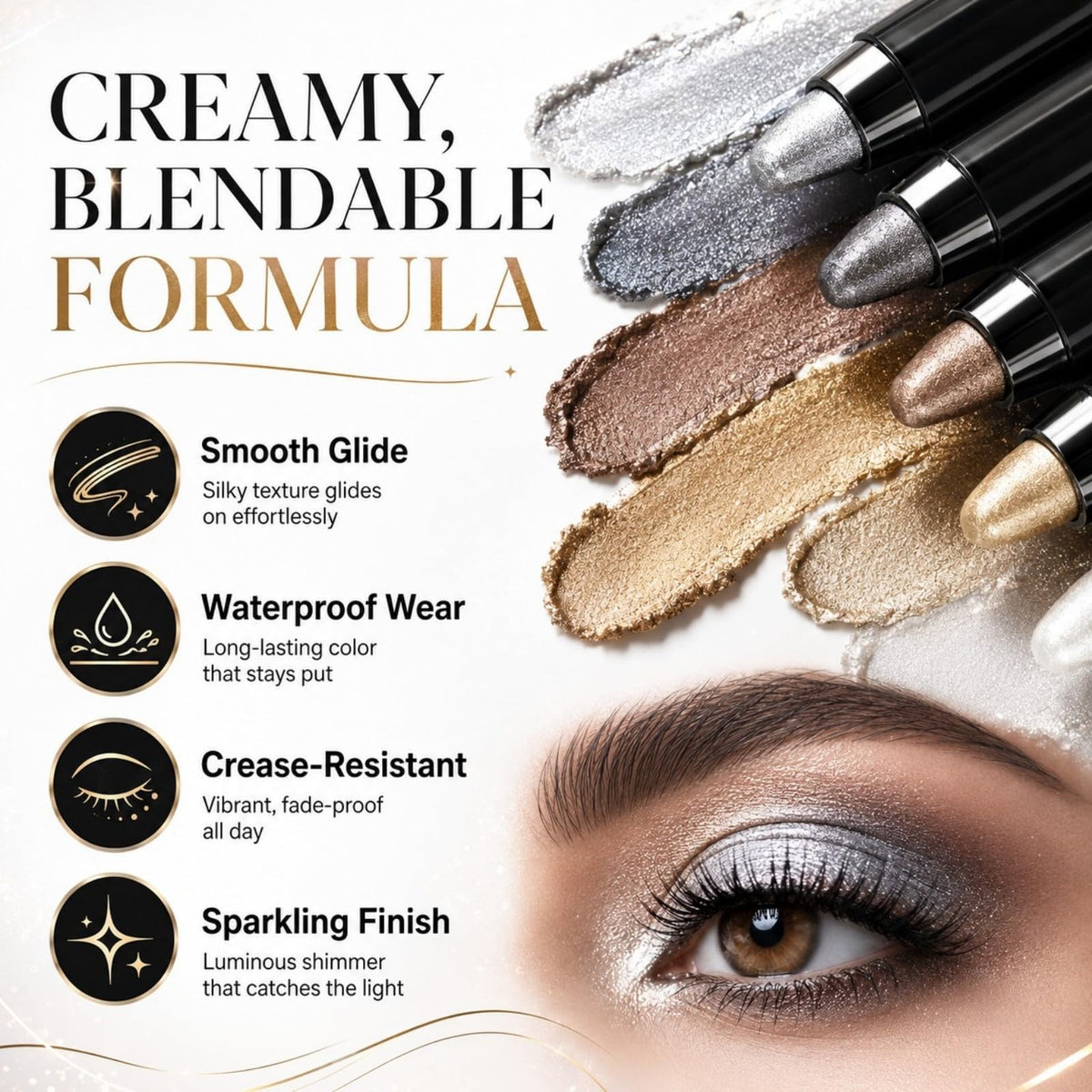 6 Pack Eyeshadow Stick Set with Shimmer and Waterproof Formula