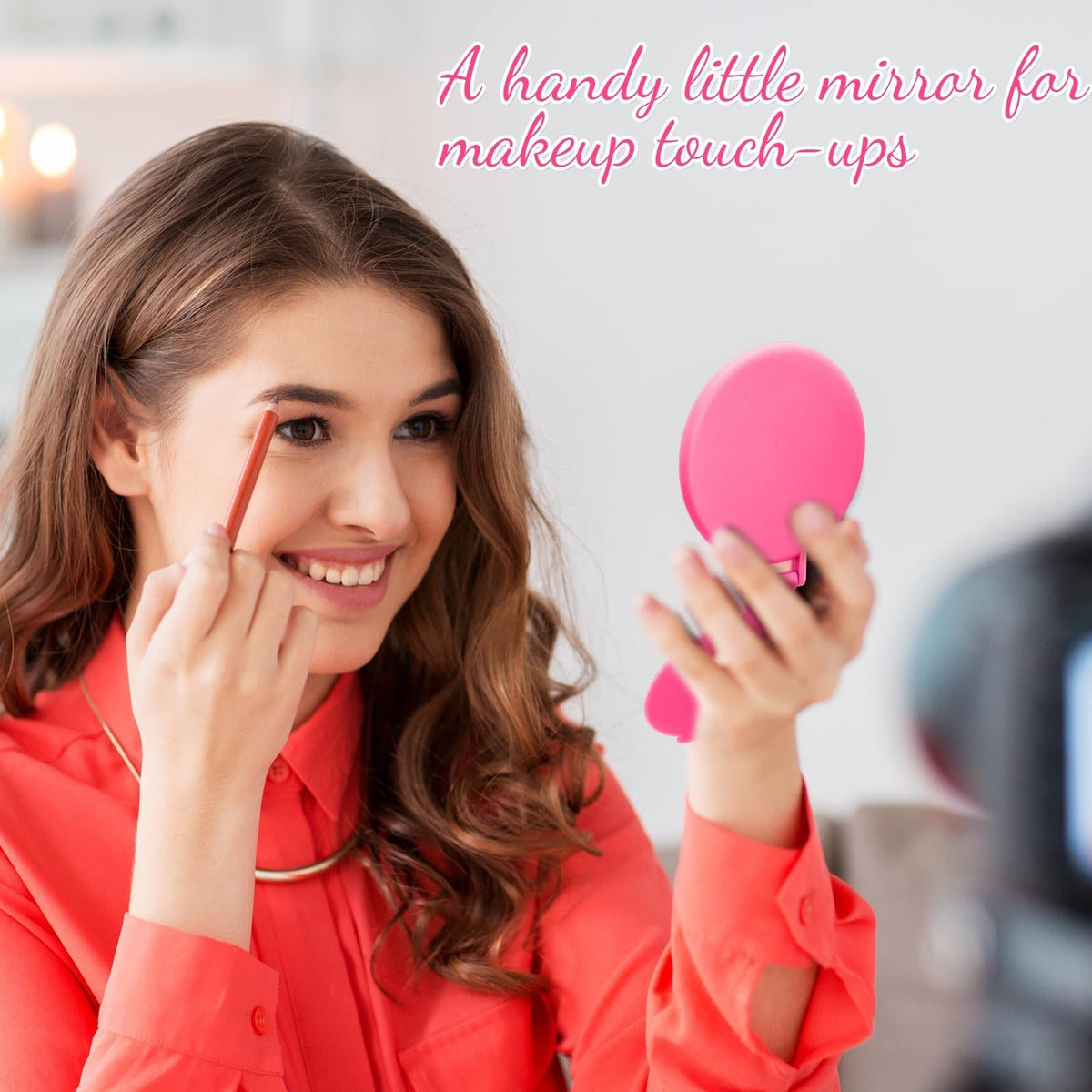 Mini Rose Red Compact Mirror Set - 24 Portable Folding Makeup Mirrors for Women