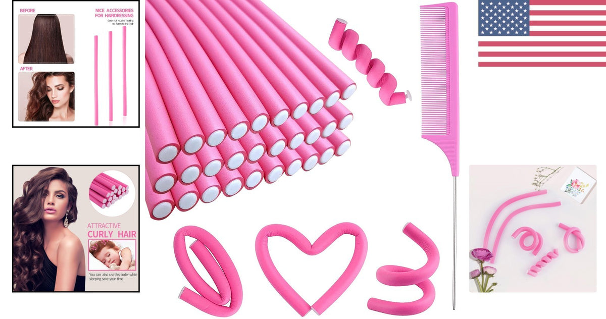 Heatless Flexi Rod Set with Steel Comb for Effortless Curls - 30 Pieces